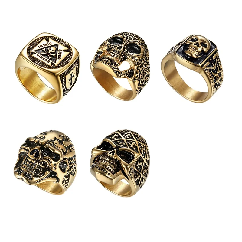 

Motorcycle Ring Size 7-14 Metal Masonic Ring Custom OEM ODM Freemasonry Ring, Men's Gold Plated Skull Gold / Silver / Copper