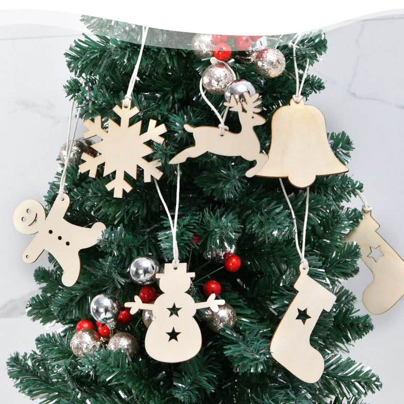 

10pcs/Bag Christmas Pendants Burlap Ropes Wooden Crafts Hanging Ornaments For Christmas Trees Decorate
