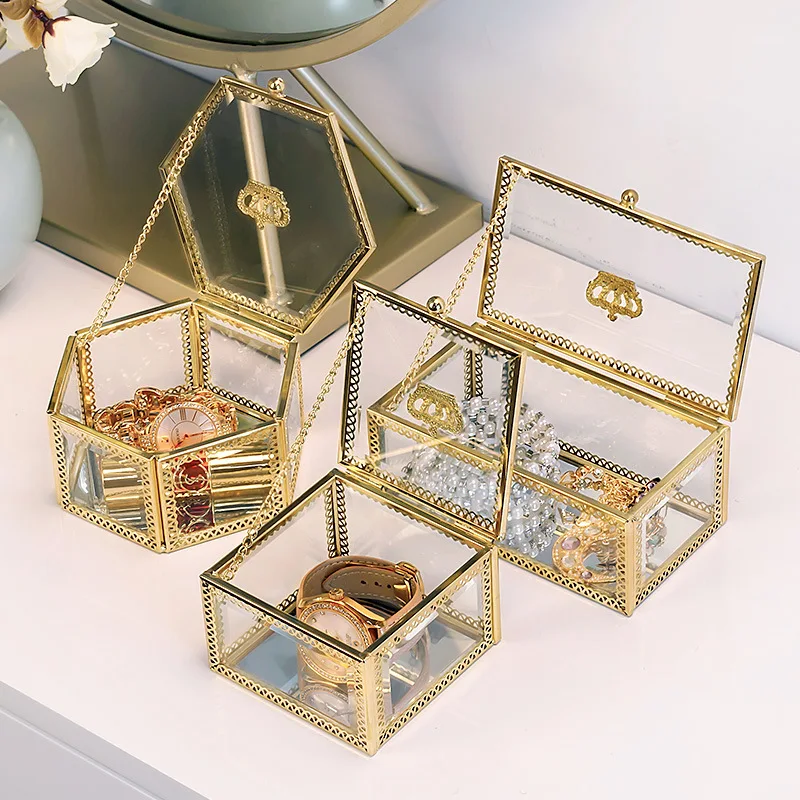 

Cosmetic Storage Box Glass Desktop Transparent Non-acrylic Dressing Table Shelf Jewelry Box Display Shelf, As photo