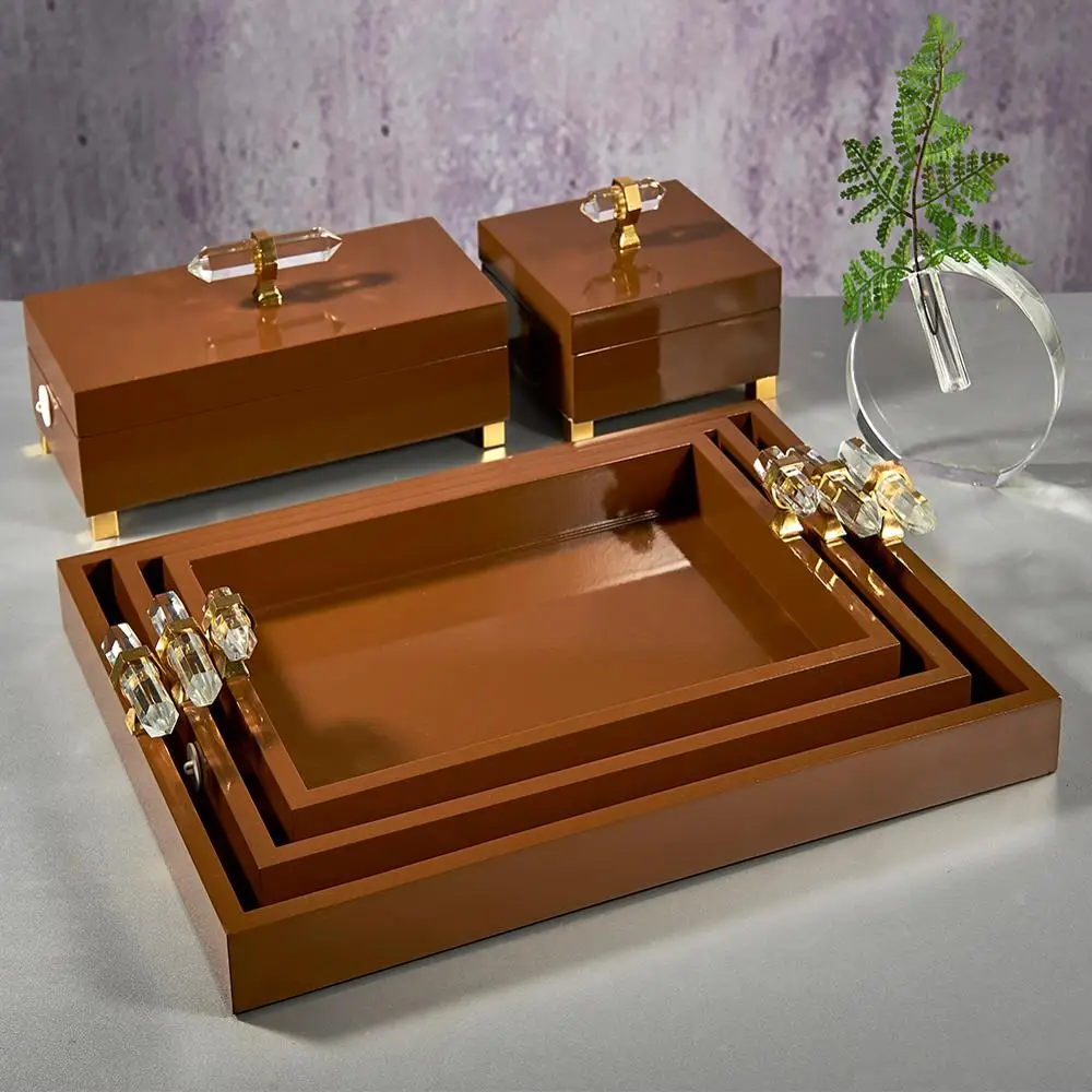 Wholesale Brown Wood Organizer Plate Serving Food Tray Custom Mdf Decorative Vintage Wooden Tray