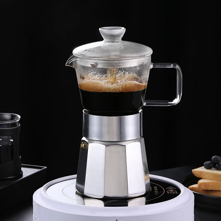 

Hot Sale Portable Kitchen 240ml Moka Pot Aluminum Glass Percolator Espresso Coffee Maker