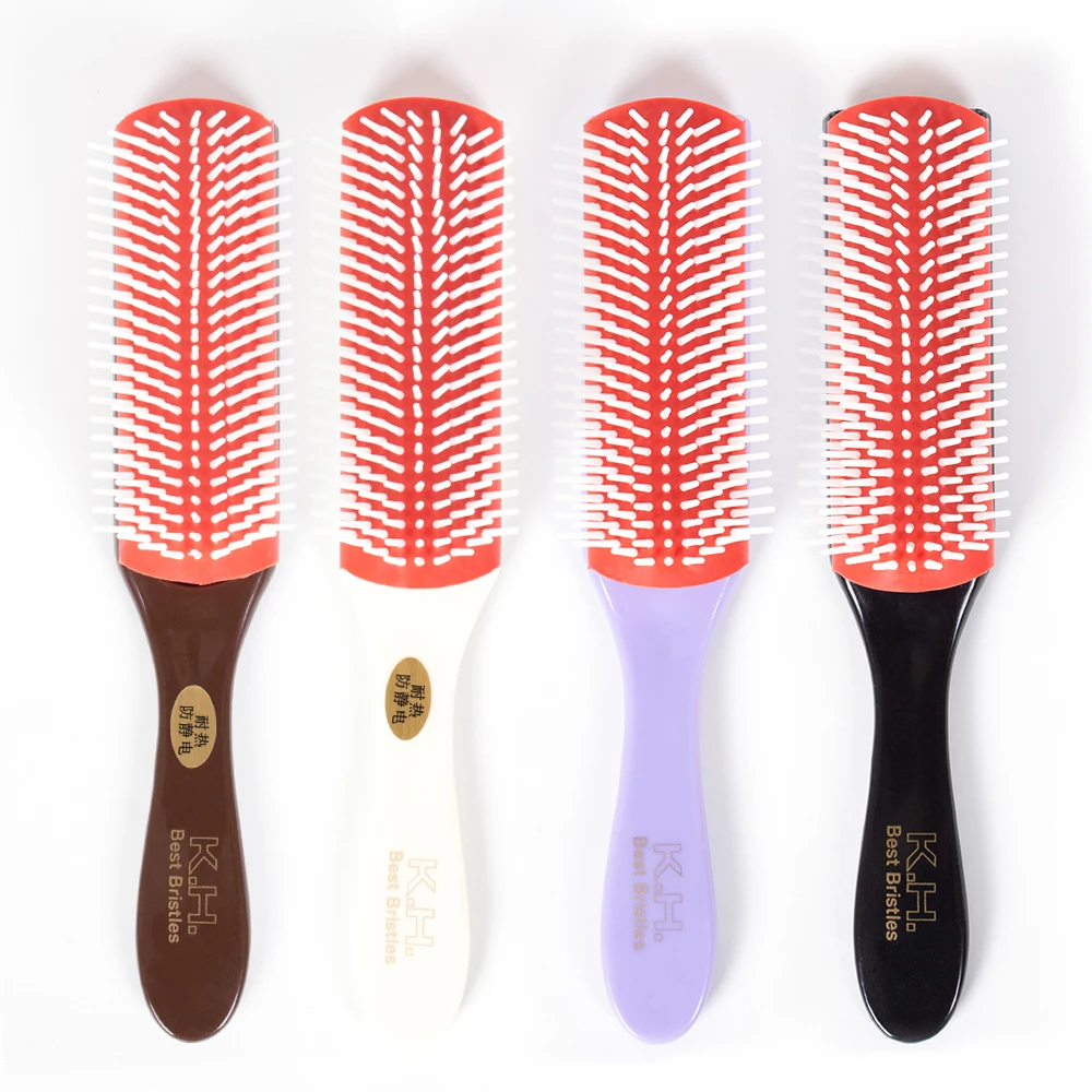 

High Quality Rubber Anti- static Nine Row Hair Styling Comb Massage Scalp Hair Brush Oil Head Comb, Black, brown,purple, milky white