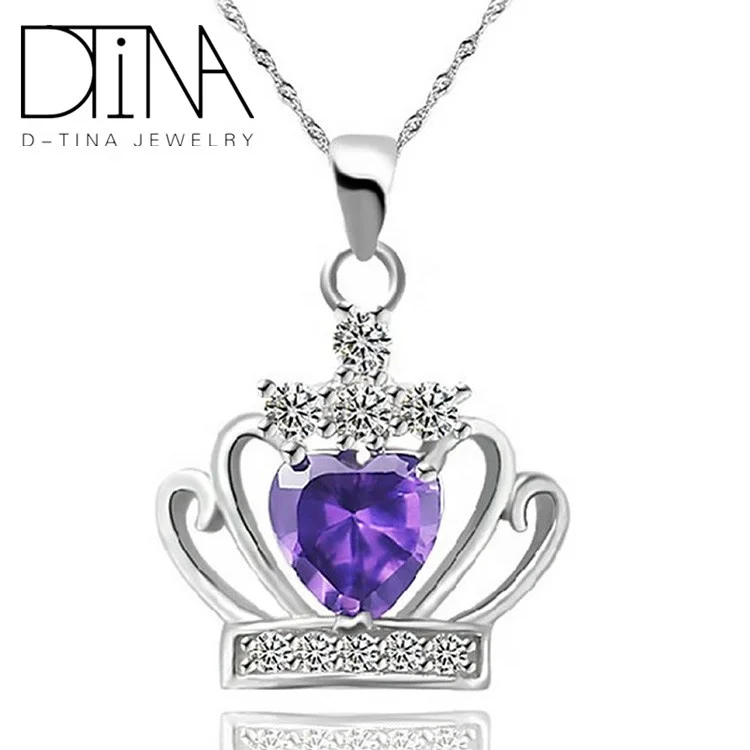 

DTINA 925 Sterling Silver Pendant 2019 Crown Design Purple Gem Heart Pendant