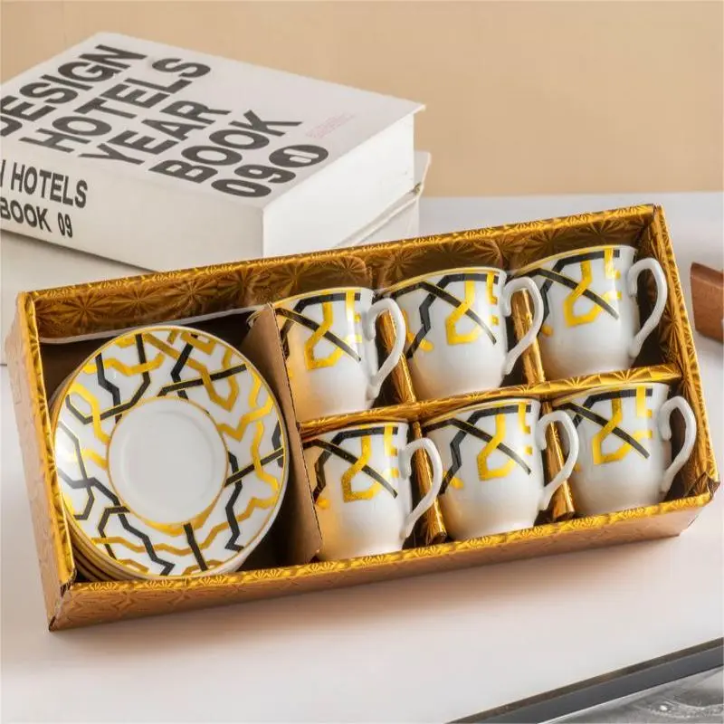 

Modern Luxury 12pcs Turkish Coffee Cups Set golden porcelain cups Arabic Style Coffee Set with Gift Box