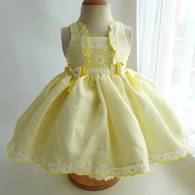 

summer little baby girls spanish dresses yellow kids outfit fashion vintage wholesale children's clothes boutiques, Vintage kids clothing
