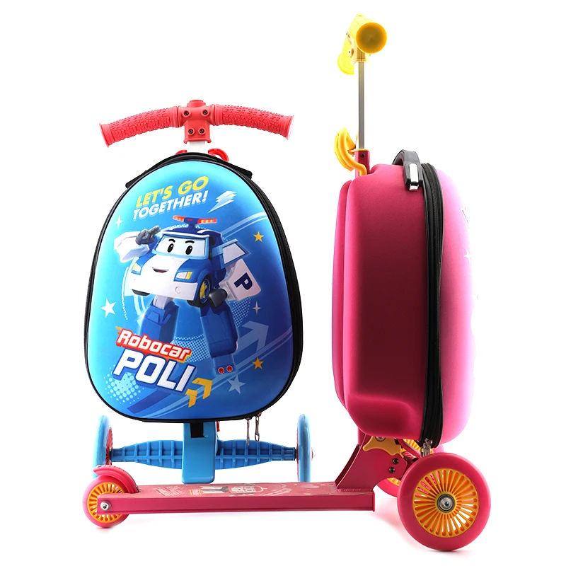 

Factory OEM Hot Selling Cartoon Brand 3 Wheels Adjustable Blue Kickboard Child Luggage Scooter Pink Baby Kids Scooter With Bag