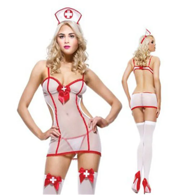 

2021 factory price fashion women Sexy lingeries nurse cosplay set, Black,red,white