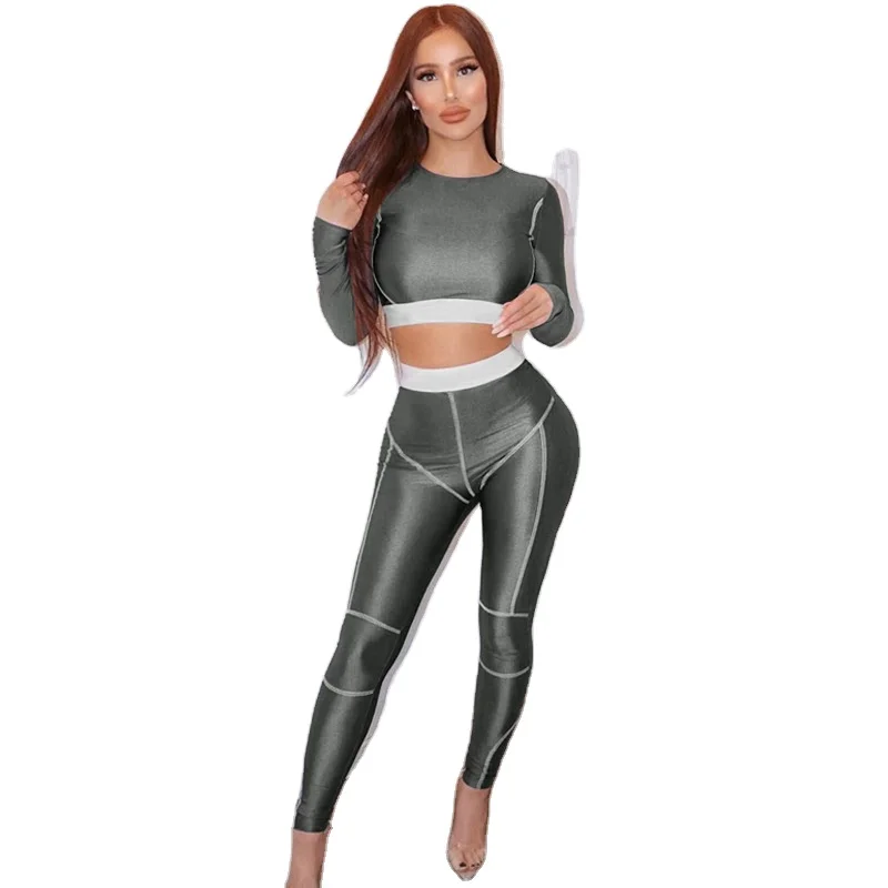 

2021 Women fitness sport yoga two piece set crop top leggings striped patchwork fashion 2 pcs tracksuits yoga suit seamless, Different color