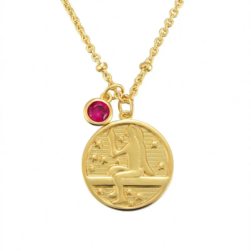 

Dainty Zodiac Astrology 925 Sterling Silver Necklace 12 Constellatory Coin Crystal Dangle Gold Plated Necklace Lucky Jewelry