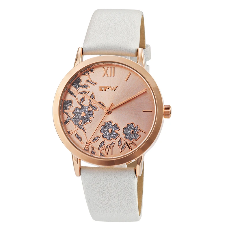 

Beautiful luxury rose gold floral color leather bracelet woman casual watch wholesale or custom logo elegant hand watch girls