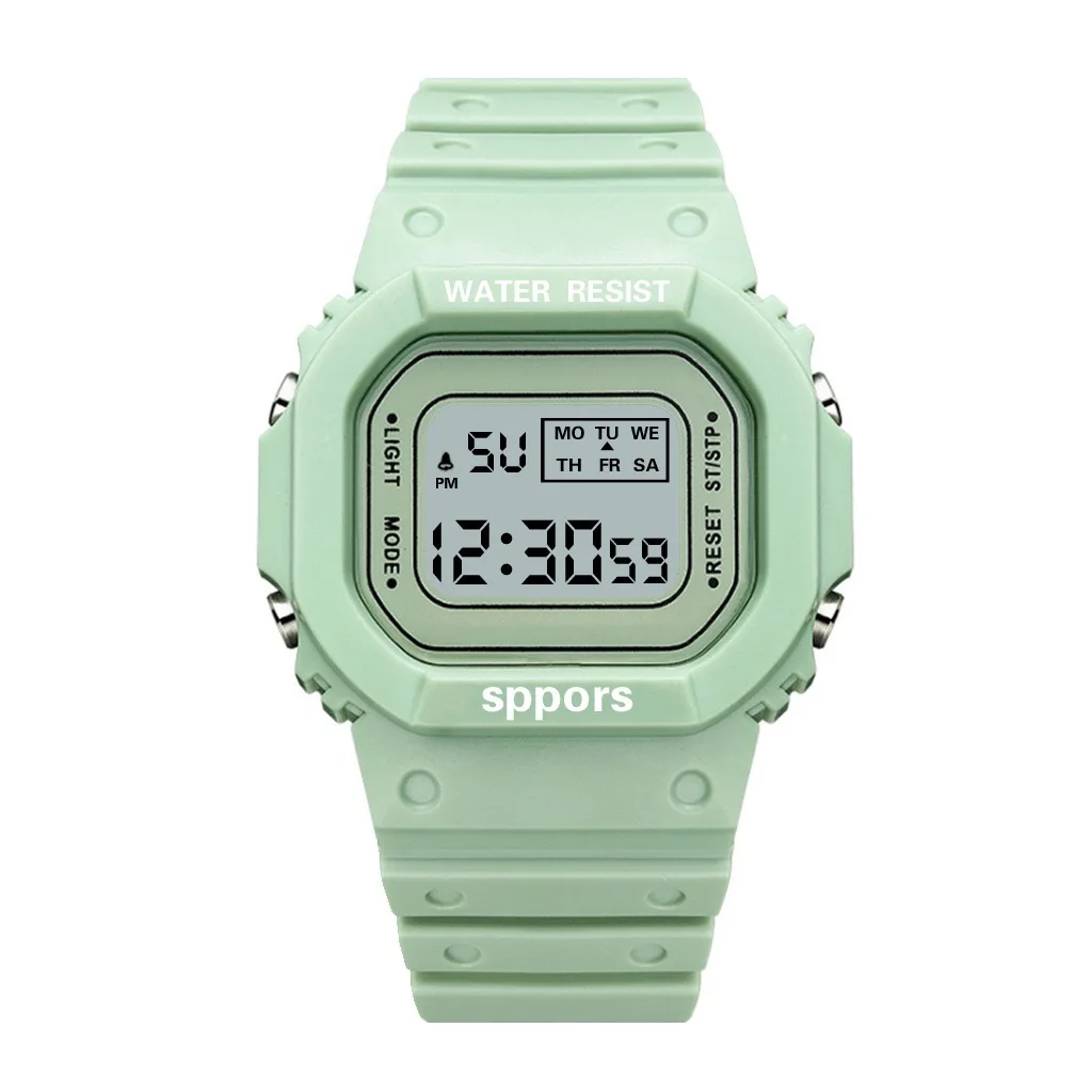 

Students children unicorn square sport green small square waterproof luminous alarm clock electronic watch, 5 colors