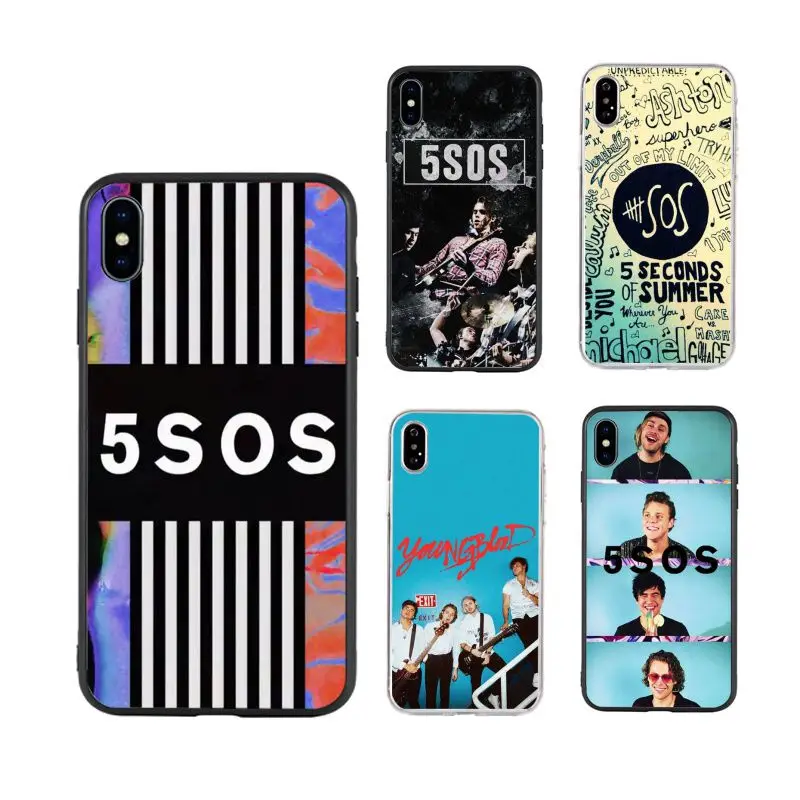 

5SOS hot selling cute art Phone Case for iPhone X XR Xs Max 11 11Pro 11ProMax 12 12pro luxury fundas, Black/transparent