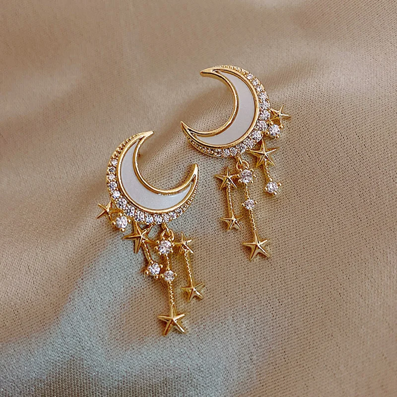 

2021 Women 925 Sterling Needle Earrings Female Moon Dangle Earrings Fashion Geometric Gold Color Jewelry For Party