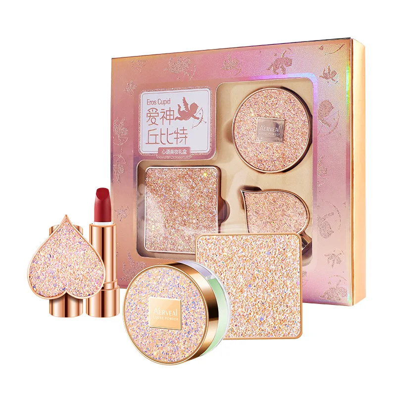 

Christmas Gift Box BB Cream Cushion Setting Loose Powder Waterproof Lipstick Makeup Set