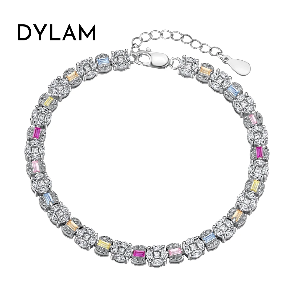 

Dylam 2023 Trendy Fine Jewelry Bangles Bracelets Solid Sterling Silver 5A Cubic Zirconia Colorful Baguette Bracelets for Women