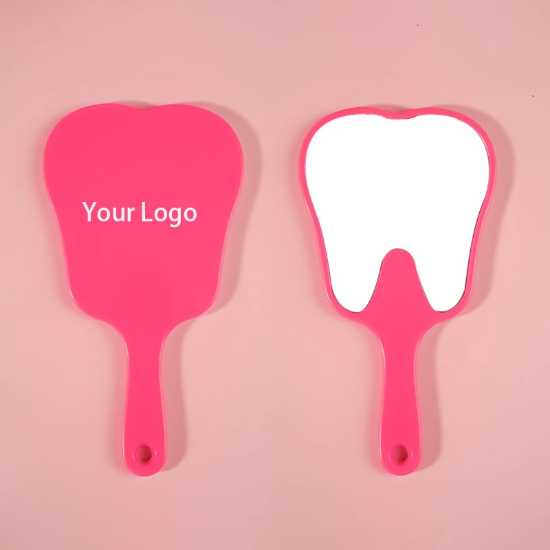 Zonyin Custom Logo Small Plastic Cute Tooth Shape Handheld Mirror Portable Compact Small Vintage Pocket Mirror for Gift