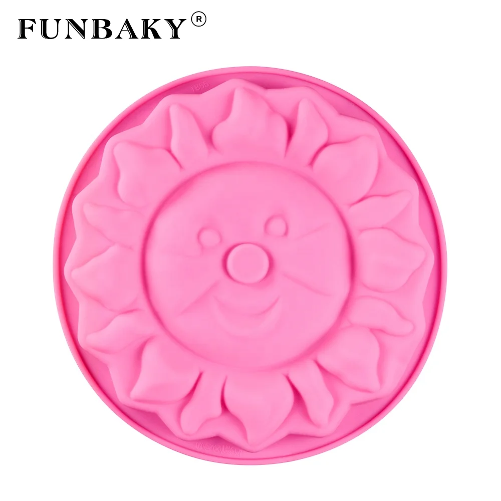 

FUNBAKY Heat resistant large circle volume baking pan round sunflower shape cake silicone mold single chiffon cake pan, Customized color