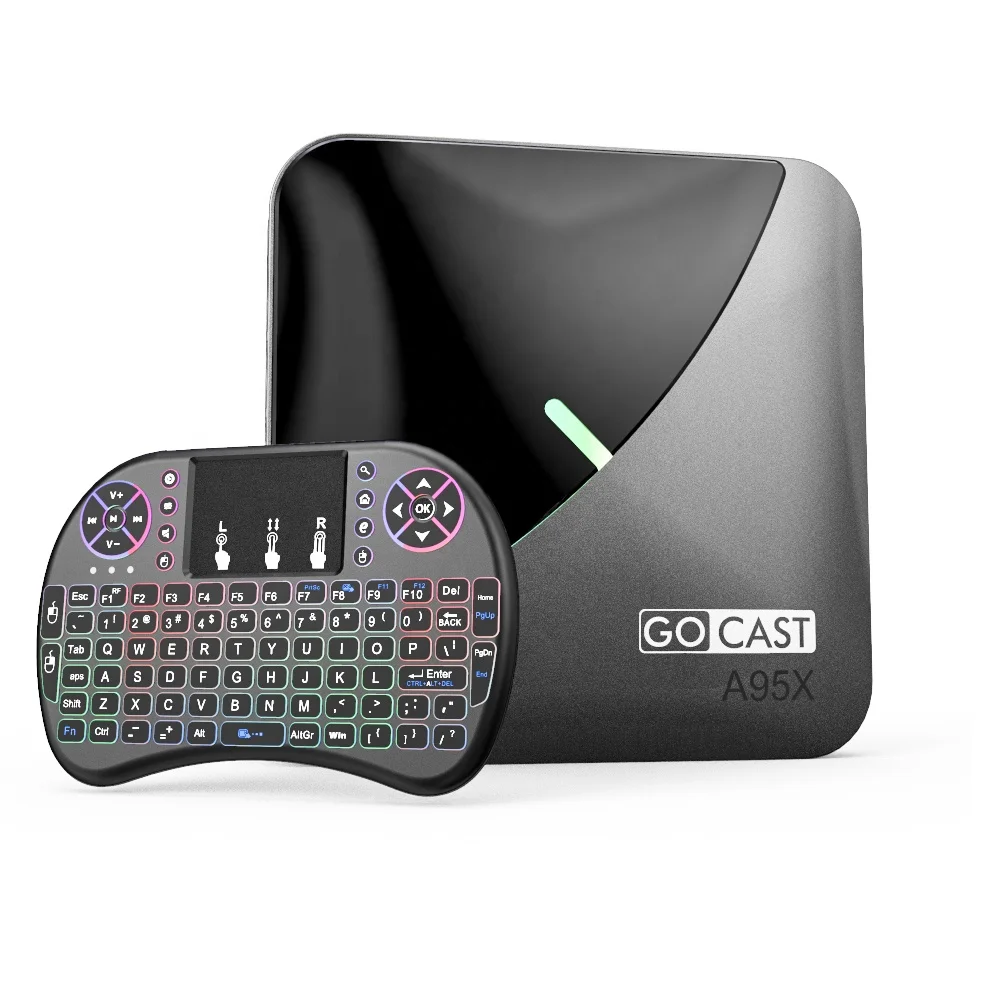 

Gocast A95X F3 Air 8K RGB Light TV Box Android 9.0 S905X3 4GB 64GB Dual band Wifi 4K Netflix android tv box with keyboard