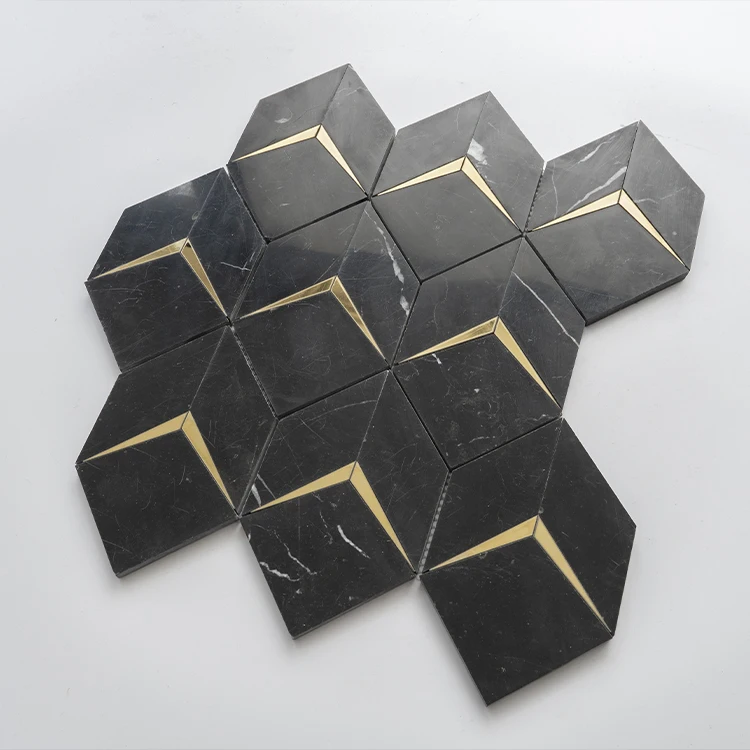 

Nero Marquina Marble Mixed Geometric Brass Mosaic Tile For Kitchen Wall Tiles