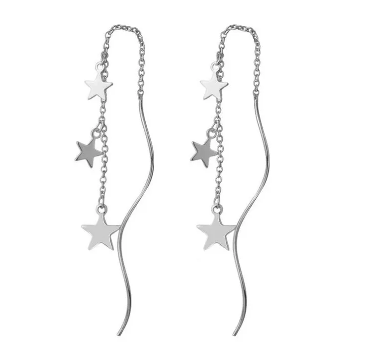 

ENSHIR Minimalist Threader Jewelry Long Chain Star Tassel Dangle Dropping Earrings Elegant With Silver Ear Wire