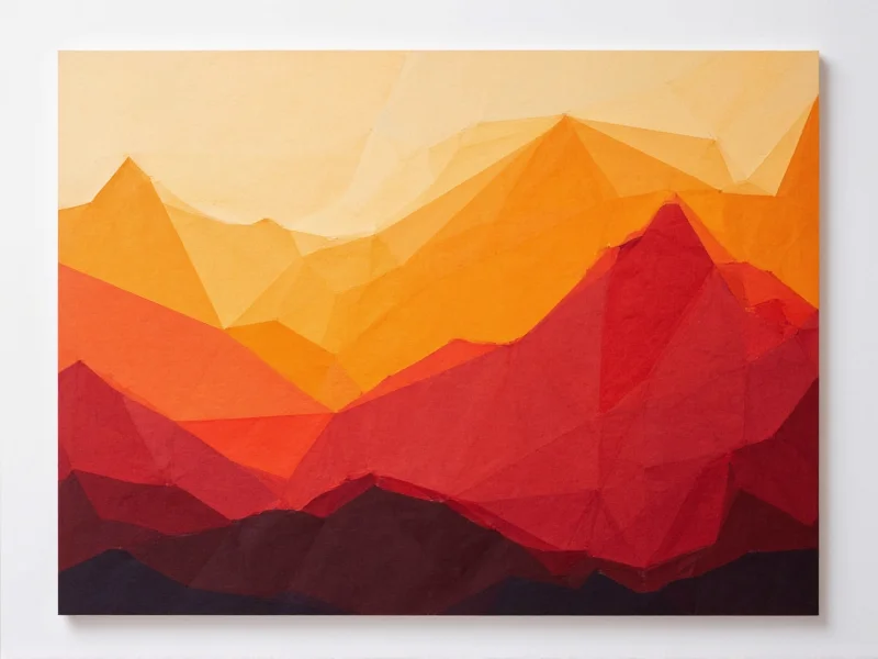 Geometric paper wall art with layered triangles in sunset colors