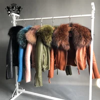 

Real Sheepskin leather Jacket women real raccoon fur coat winter fur coat Women leather jacket