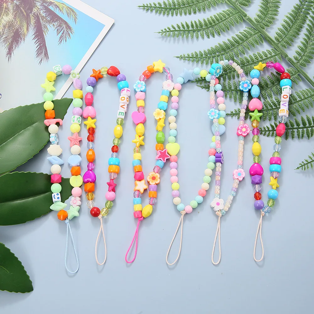 

2021 New Mobile Phone Strap Lanyard Colorful Smile Pearl Soft Pottery Rope for Cell Phone Case Hanging Cord for Women, Bead