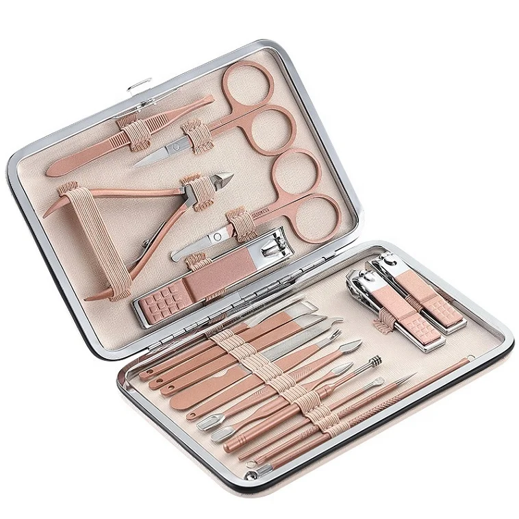 

Beauty Manicure Tools Pedicure Stainless Steel Women 18 Piece Rose Gold Nail Clipper Set Tweezers Nipper Scissors Nail Tool Kit, According to options