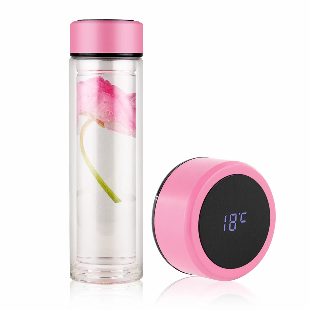 

2020 LED smart double glass water bottle with temperature display 350ml, Customized color acceptable