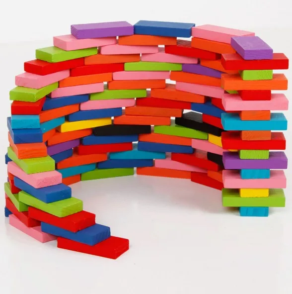 3D DIY Domino kits 120 PCS Colorful Wooden Dominos Blocks Set, Kids Game Educational Play Toy