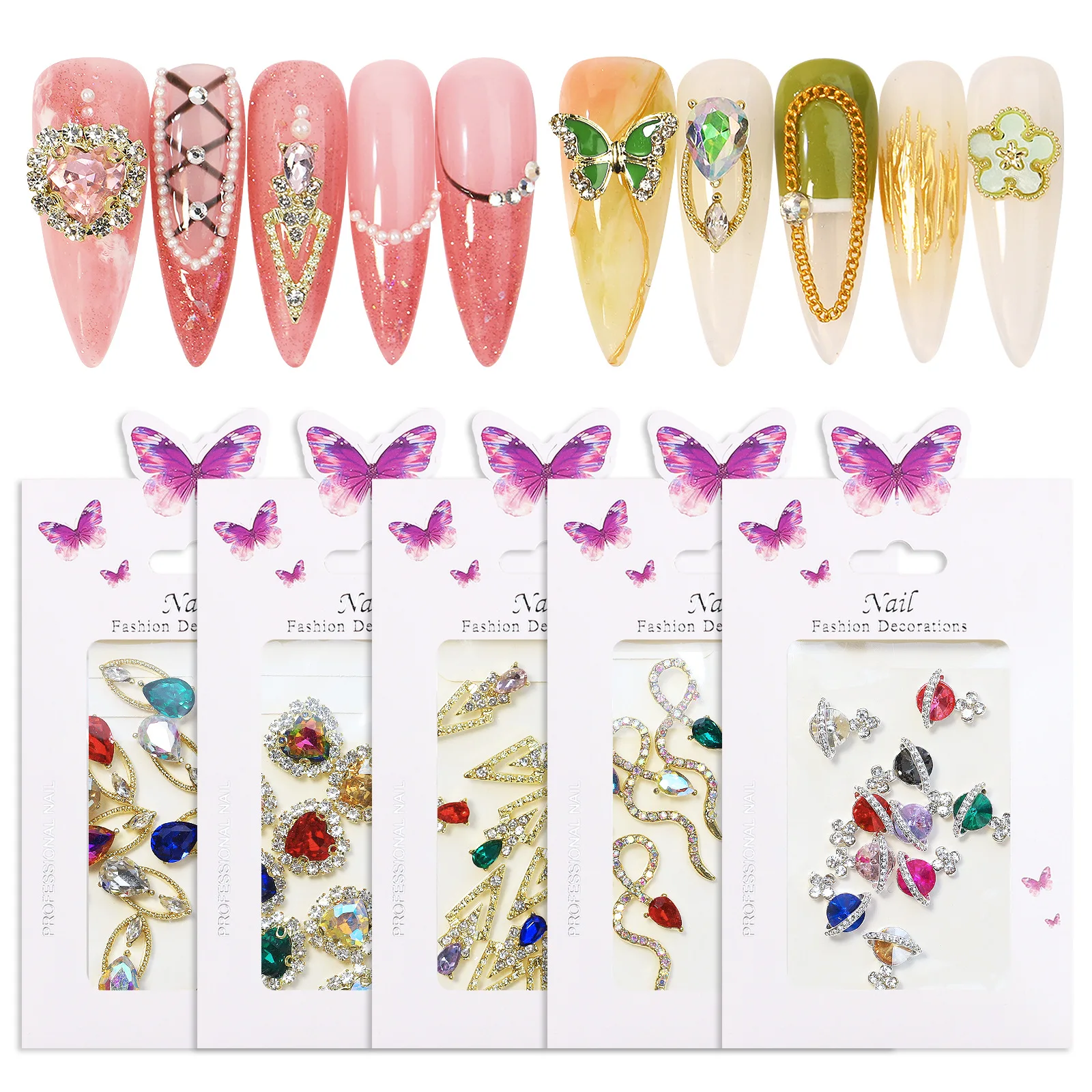 

3D nail art charms zircon alloy nail jewelry transparent shiny charm metal gemstone fashion DIY nail art decorations