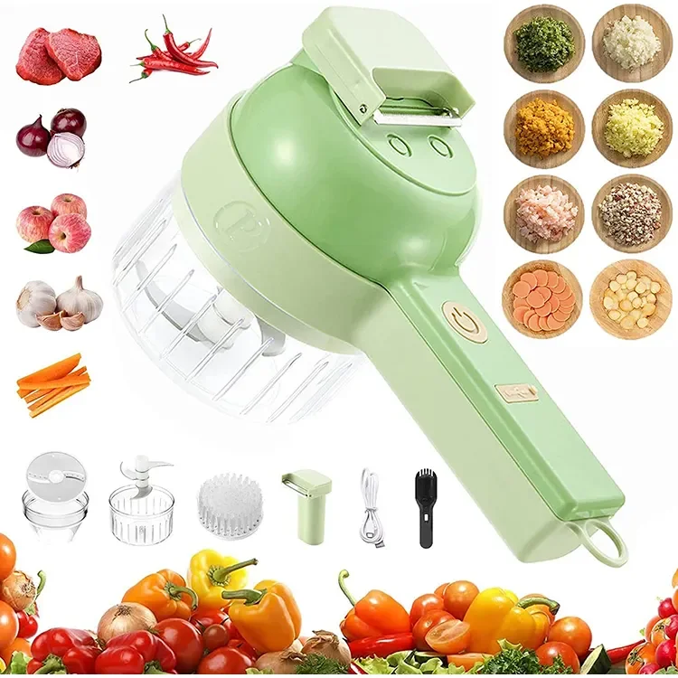 

Dropshipping 4 in1 handheld electric vegetable cutter multifunctional vegetable cutter set onion chopper kitchen accessories