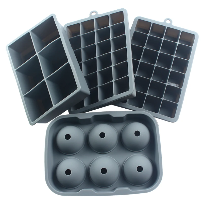 

Hot Selling Food Grade Silicone Whiskey Cocktails Ice Ball Molds Silicone Square Shape Ice Cube Tray With Lid