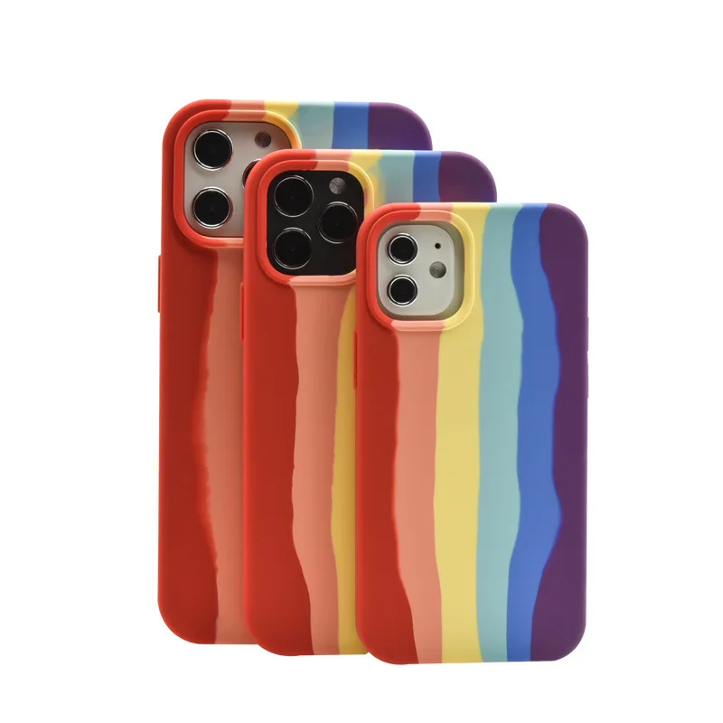 

Wholesale Full Body Rainbow Soft Silicone Microfiber Lining Shockproof Back Cell Phone Cover Case For iPhone 12 mini Phone Case