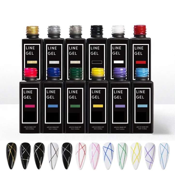 

Hot selling 12ml Bottle liner painting gel nail supplies uv gel 12colors set art gel liner nail art private label