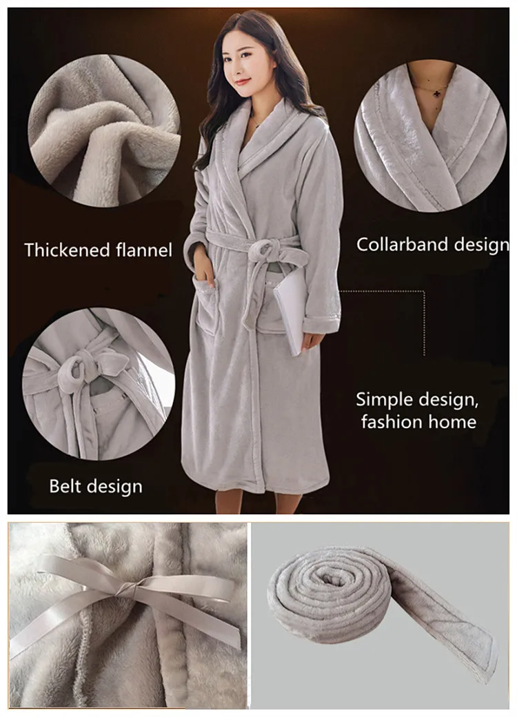 Customized LOGO Winter  Shawl Collar Flannel Fleece Bathrobe In Bulk Super Soft Bath robe for Women