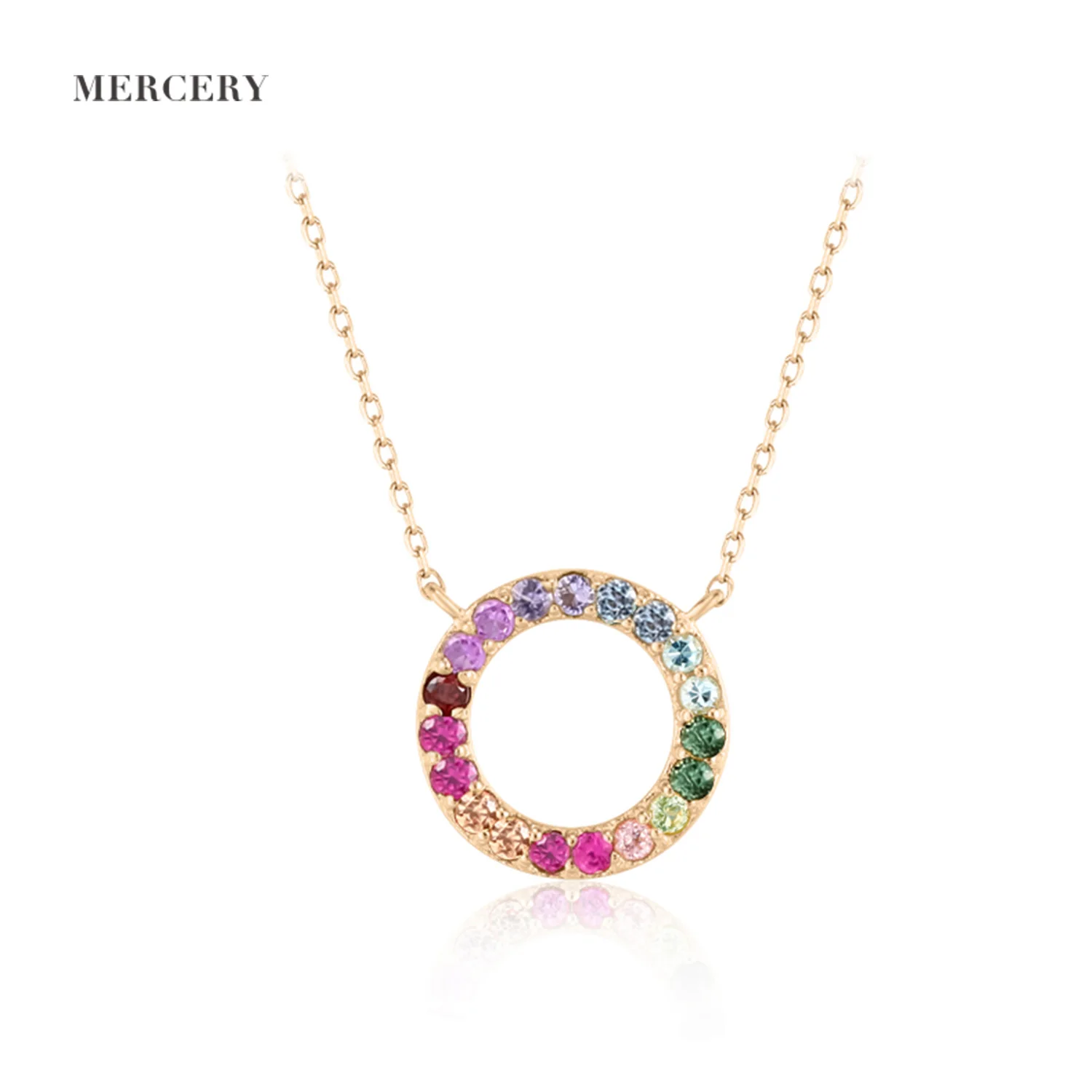 

Beautiful Colorful Gemstone Circle Pendant Necklace 14K Solid Gold Necklace Symbolic Jewelry Of Romantic Love