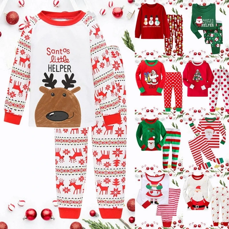 

Autumn Winter Santa Claus Kids Clothing Sets For Girls Boys Cute Baby Sleepwear Christmas Outfits Girls Two-piece Pajamas Set