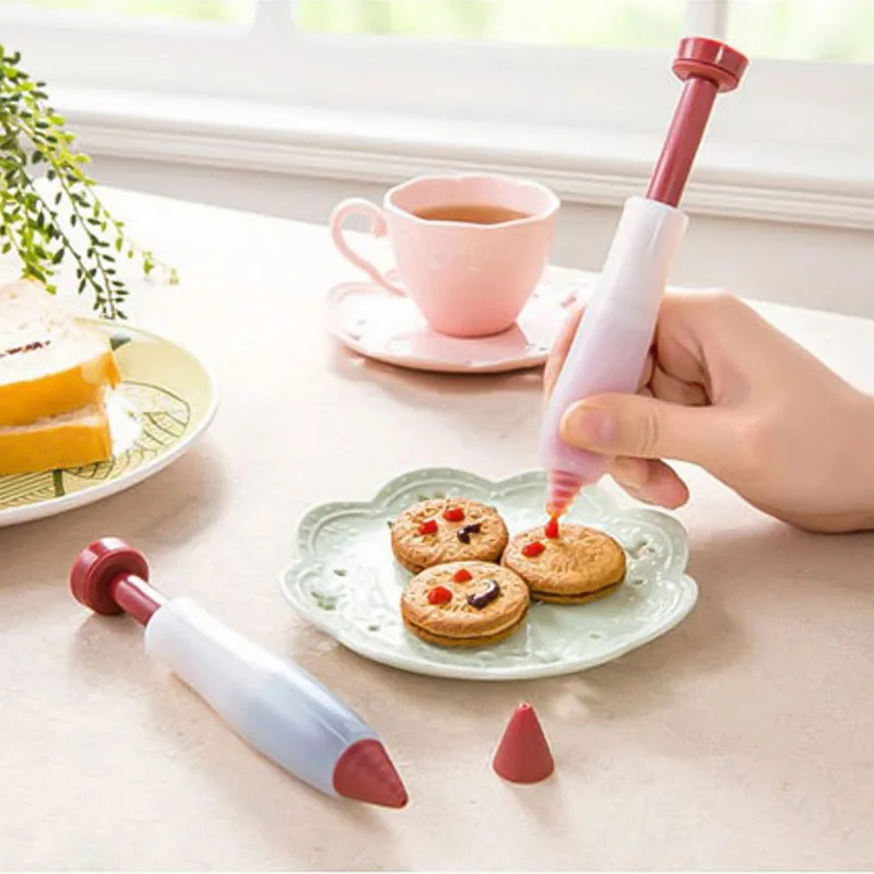 

Silicone Cake Pastry Cookie Icing Decorating Tool Syringe Baking Cream Pastry Chocolate Cake Plate Pen Food Writing Pen, As picture