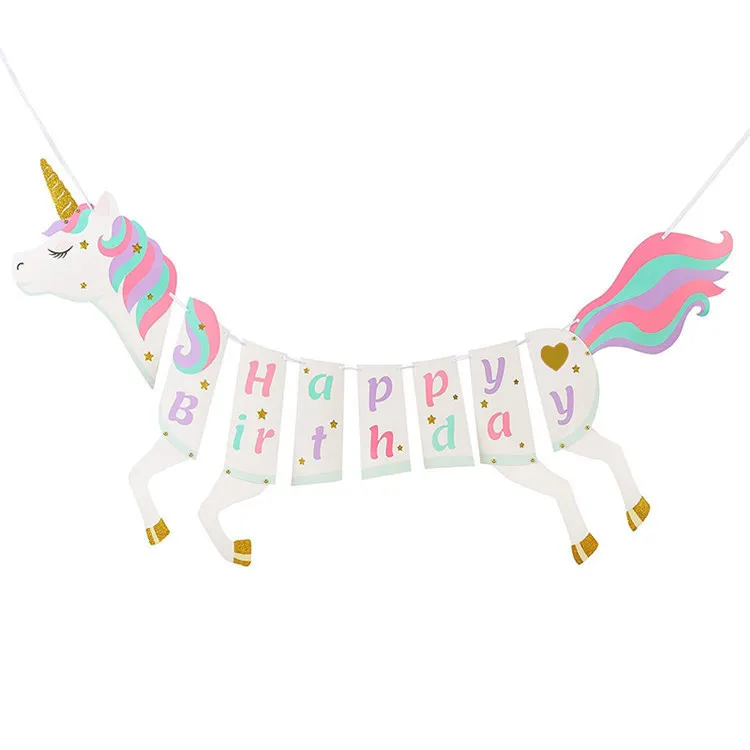 

Unicorn Happy Birthday Banners Unicorn Shape Gold Hot Stamping Edge Birthday Party Banner Birthday Decoration Banner