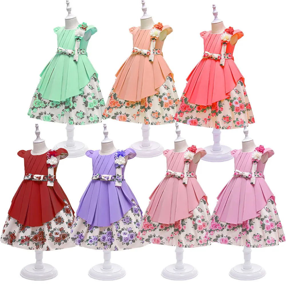 

2021European style girl wedding dress for kids lovely birthday party tutu dresses for girls 2-12 years old sleeveless