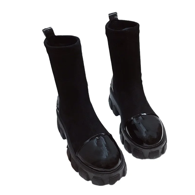 

2021 New Punk Gothic Shoes Ankle Boots Platform Shoes Women Black Sock Boots lady Sock Boots, As pictures