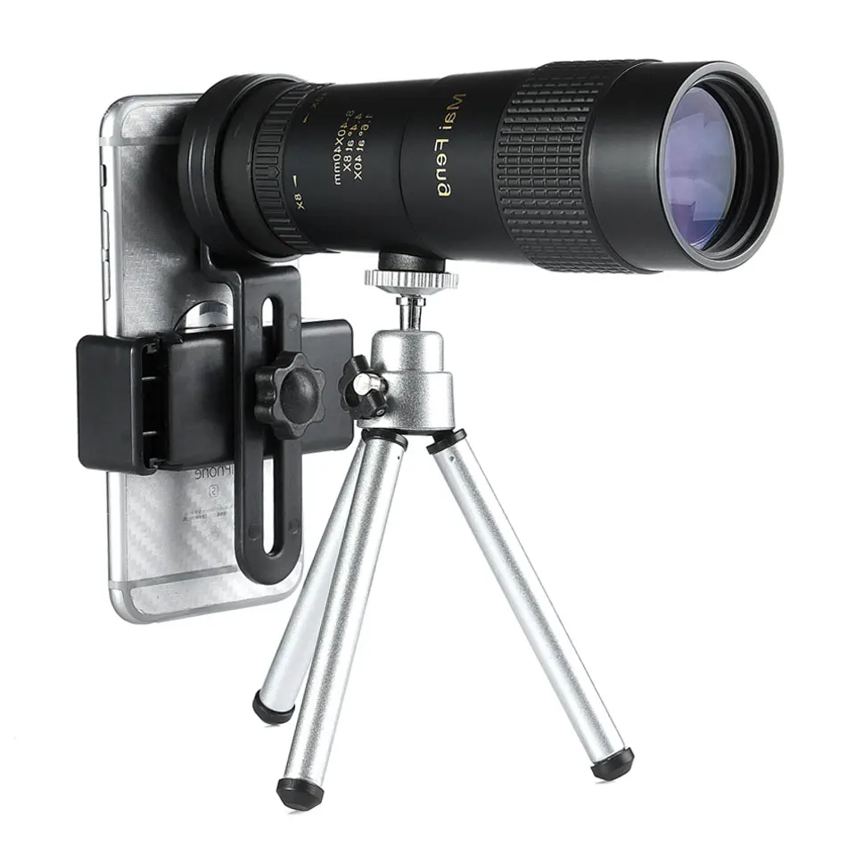 

8-40x40 Monoculars Waterproof and Retractable Bak4 Professional HD ed Glass with Tripod Phone Clip Telescope, Black