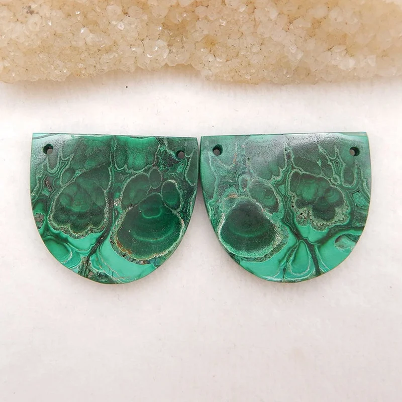 

Hot Sale Prices Malachite European Women's Geometric Malachite Earring Gemstone Pendant, Double Hole