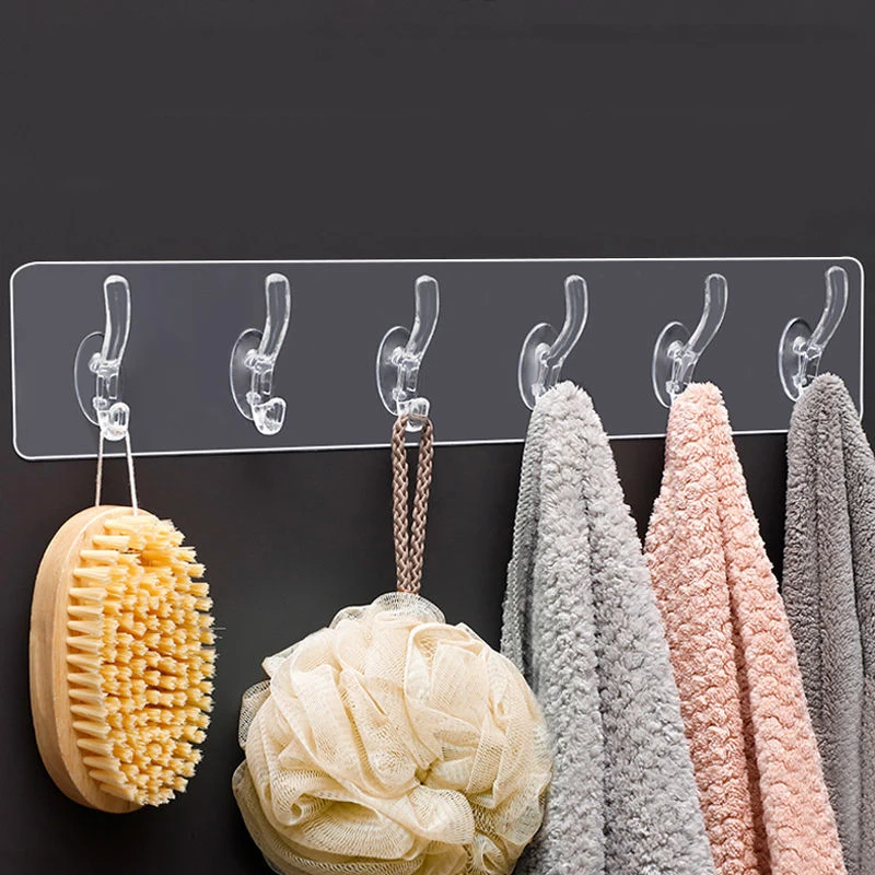 6 in 1 Punch-free Trackless Magic Hook Door Self- Adhesive Hooks Wall Hanging Transparent Hook for Clothes and Hats