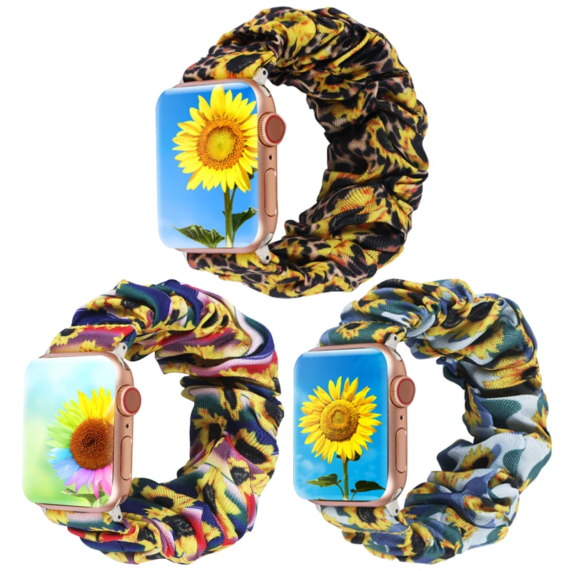 

Leopard Sunflower Replacement Strap Elastic Scrunch Watch Band for Apple Watch Scrunchie Band 40mm 44mm