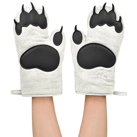 

Hot Sale Brown Kitchen White Bear's Paw Oven silicone Mitts Factory Price Heat Resistant Microwave Oven Gloves Mitts, As picture / custom