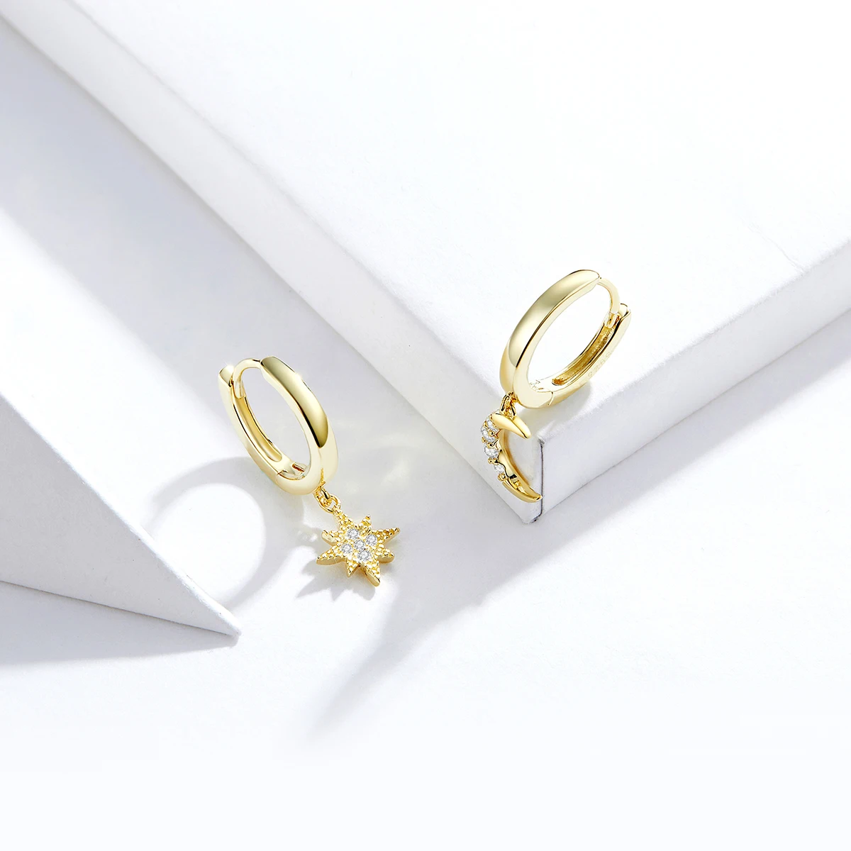 

women fine jewelry star and moon gold plated 925 sterling silver drop earrings