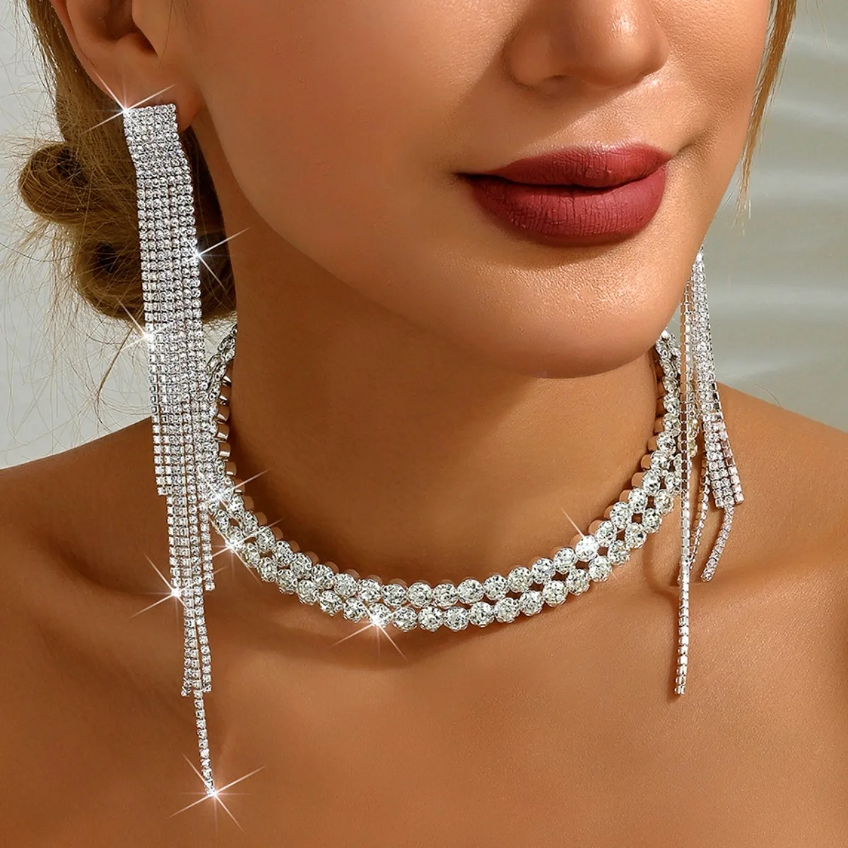 Wholesale Accessories High-End Bridal Jewelry Set - Elegant Necklace & Earrings for Wedding Versatile 2-Piece Necklace Set