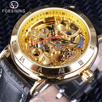 

Forsining 2019 Retro Royal Flower Golden Skeleton Clock Red Black Pointers Genuine Leather Mens Automatic Watch Top Brand Luxury